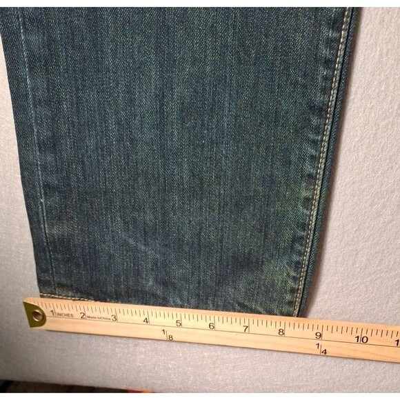 LEVI'S 501 Button Fly Jeans Mens 34-32 Dark Wash Distressed Cowboy EUC - Picture 6 of 15